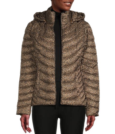 michael kors packable down jacket leopard print|Michael Kors Leopard Print Packable Hooded Down Puffer .